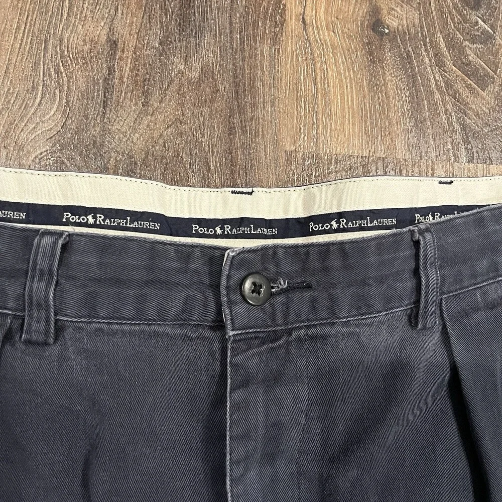 VTG Polo Ralph Lauren Andrew Pant W35 L30 Navy Blue Double Pleated Cuffed Hem